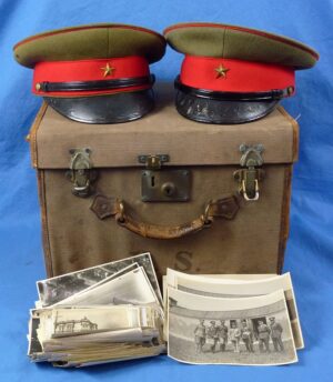 Two Cased Visor Caps and Photograph Group of Japanese Imperial Army Lieutenant General Yoshio Shinozuka
