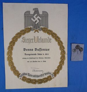 1938 Decathlon Participant Award Document with DRL Stickpins