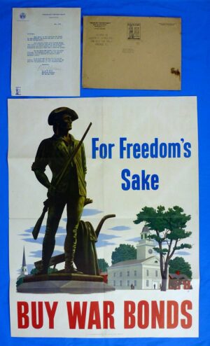 1943 Treasury Department War Bond Poster with Mailing Envelope and Letter