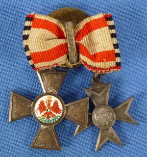 Miniature WWI Prussian Pair of the Red Eagle Order and the Merit Cross for War Aid