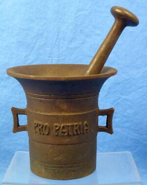 WWI German Bronze Apothecary Mortar and Pestle Marked "Pro Patria 1914-1916"