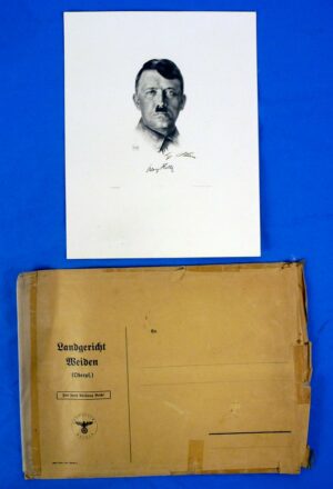 Signed Portrait Engraving of A-H with US GI Annotated Envelope