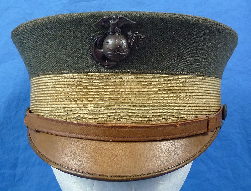 Named WWI U.S. Marine Corps Officer Green Bell Crown Visor Cap - Image 2