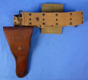 1942 Dated Boyt Pistol Holster on Belt with 1918 Dated Ammunition Pouch