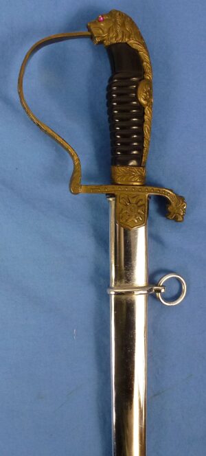 Bulgarian Model 1910 Lion Head Field Marshal Sword with Etched Blade by Carl Eickhorn