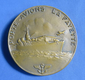French Bronze 2-3/4 inch Table Medal Honoring The Aircraft Carrier Lafayette