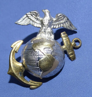 WWII USMC Officer's Eagle Globe & Anchor Collar Insignia H&H Sterling with 10K Anchor