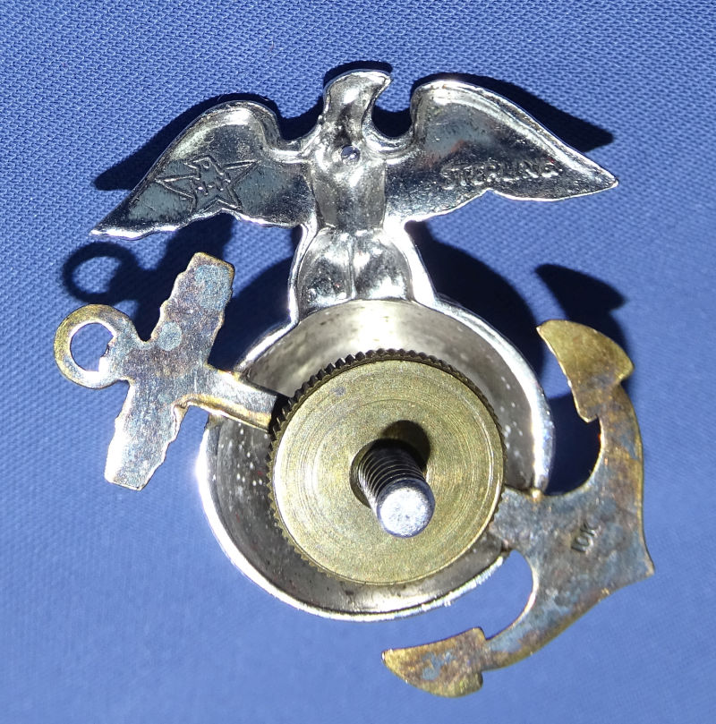 WWII USMC Officer's Eagle Globe & Anchor Collar Insignia H&H Sterling with 10K Anchor - Image 2