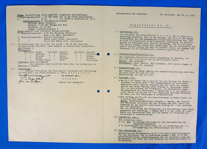1939 Daily Order of the Army Military Academy Signed by School Commandant Erwin Rommel - Image 3