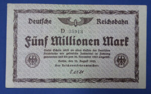 Deusche Reichsbahn 1923 Five Million Mark Bank Note