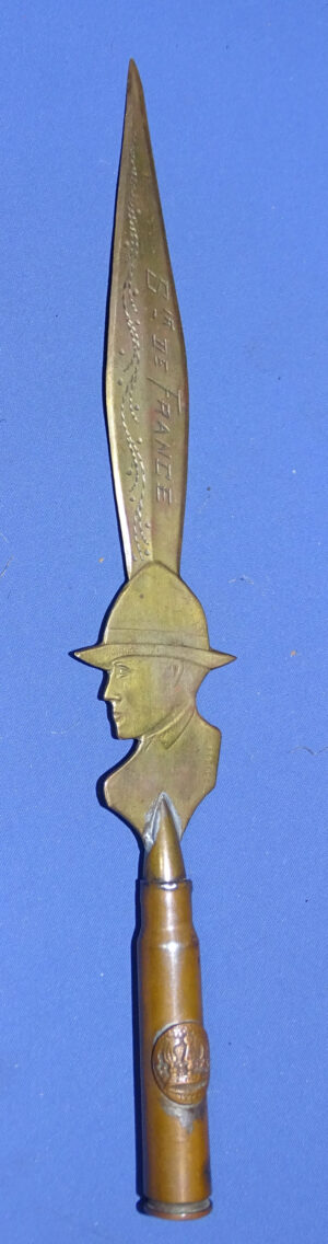 WWI Trench Art Letter Opener Engraved With Soldier