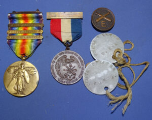WWI Named Martinsburg WV Medal, Dog Tags, Collar Disk, & Victory Medal - Chester C Gates