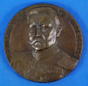 Large 1914 Paul von Hindenburg "Conqueror Over Russia" 4-1/8 inch Table Medal