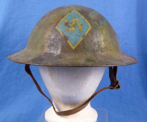 WWI Camouflaged British Brodie Helmet with the Painted Insignia of the U.S. Army 59th Pioneer Infantry Regiment