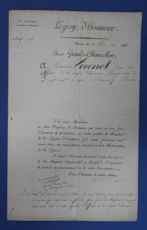 1808 French Legion of Honor Bestowment Signed By Bernard Germain de Lacepede - Grand Chancellor of the Legion of Honor