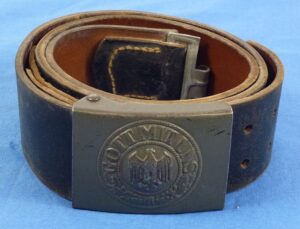 Clean WWII Germany Army Waist Belt with 1942 Dated EM/NCO Buckle and Tab by Heinrich Arld