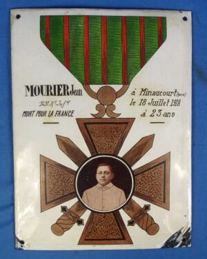 French WWI Killed in Action Porcelain Memorial Plaque