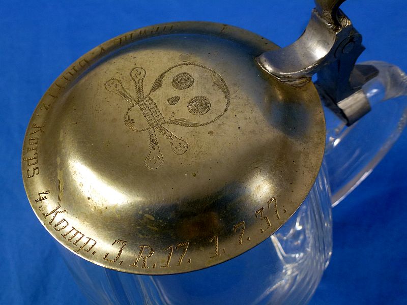 1937 Presentation Army Infantry Regiment 17 Stein with Totenkopf Lid - Image 4