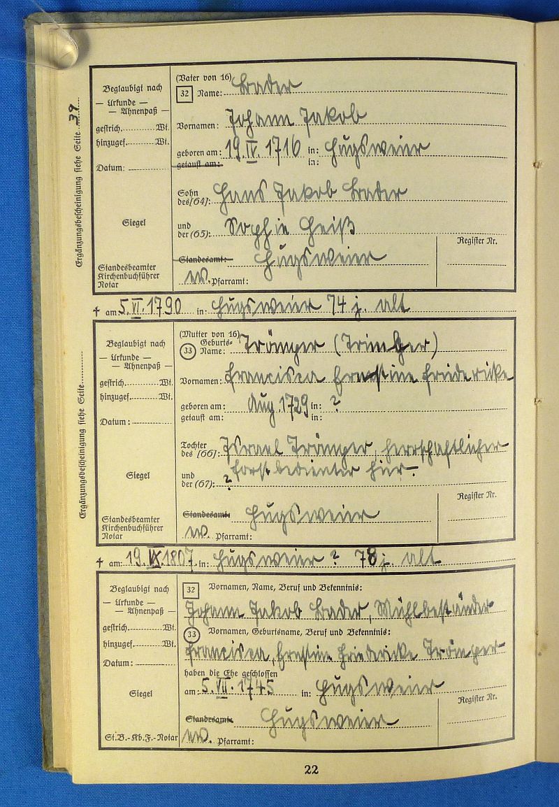 Ahnenpass Family Ancestry Record Back to 1716 - Image 5
