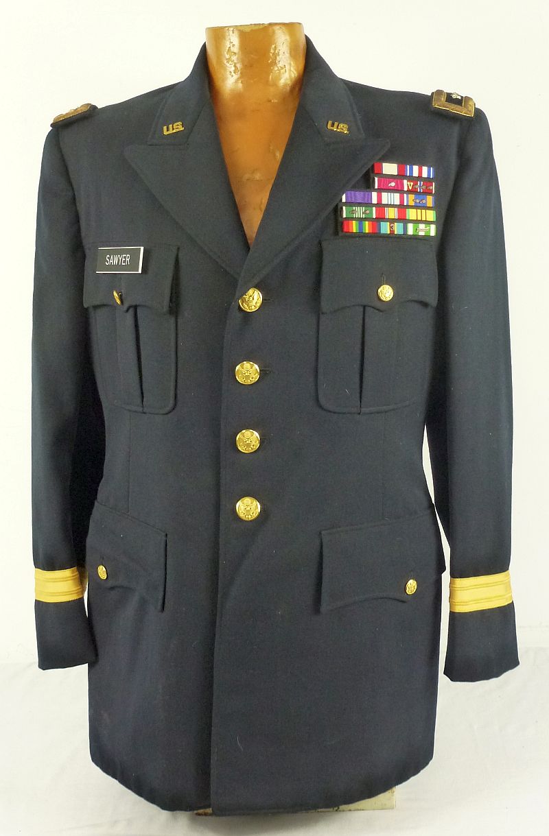 The Dress Blue Uniform Tunic and Mess Dress Jacket of Three War Veteran U.S. Army Major General Kenneth T. Sawyer with Flags - Image 2