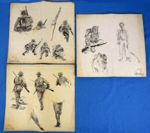 Signed 1943 Dated Japanese Combat Drawings