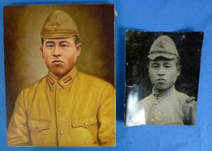 WWII Japanese Soldier's Photograph and Portrait by a Noted Artist