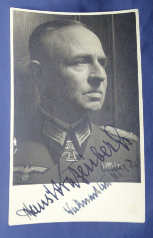 WWII German Major General Karl Kriebel Autographed Postcard With Hiel Hitler Annotation On Back