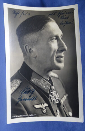 WWII German Knights Cross Recipient Generalleutnant Wolff Autographed Postcard