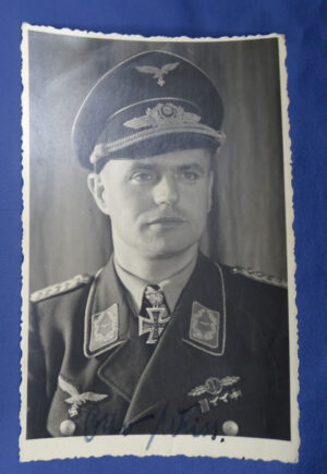 WWII German Luftwaffe Knights Cross Recipient Otto Weiss Autographed Postcard