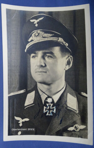 WWII German Luftwaffe Ace Knights Cross Recipient Wolfgang Spate Autographed Postcard