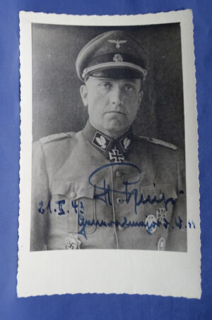 WWII German SS Knights Cross Recipient Herman Priess Autographed Postcard Dated 1942 - Imprisoned For Malmedy Masacare