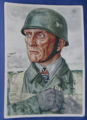 WWII German Paratroop Knights Cross Recipient Oberst Bruno Brauer Autographed Postcard
