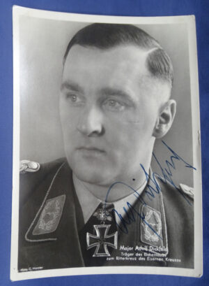 WWII German Luftwaffe Knights Cross Recipient Major Adolf Dickfeld Autographed Postcard
