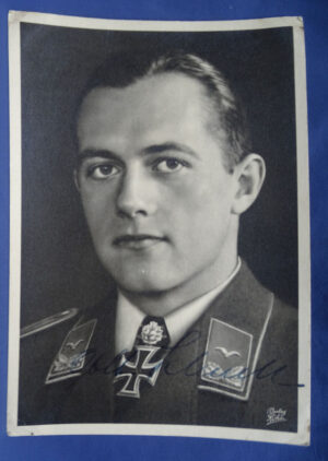 WWII German Luftwaffe Lieutenant Schell Knights Cross Recipient Autographed Postcard