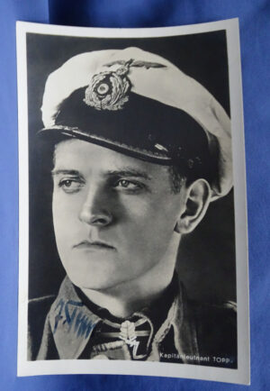 WWII German Kriegsmarine U-Boat Kapitanleutnant Topp Postcard Autographed
