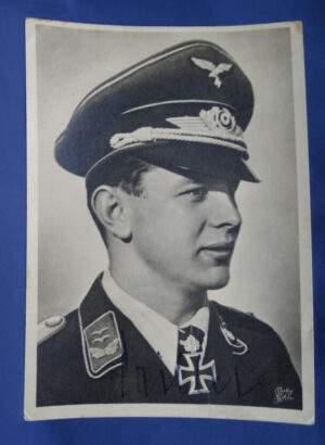 WWII German Luftwaffe Knights Cross Recipient Oberleutnant Priller Autographed Postcard