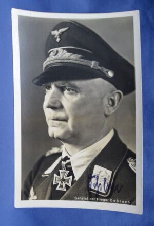 WWII German Knights Cross Recipient General Der Flieger Debloch Autographed Postcard