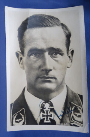 WWII German Luftwaffe Knights Cross Recipient Major Gollob Autographed Postcard