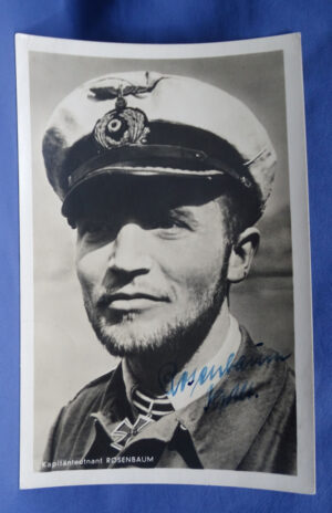 WWII German U-Boat Kapitantleutnant Rosebaum Autographed Postcard