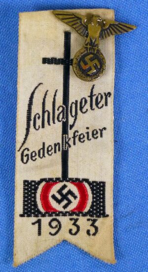 "Schlageter Gedenkfeier 1933" Ribbon with NSDAP Stickpin