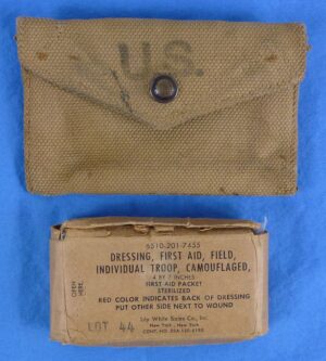 WWII Camouflage Field Dressing in 1944 Dated British Made Pouch