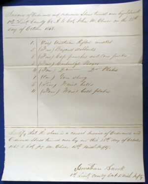 1863 15th Michigan Invoice of Returned Ordnance
