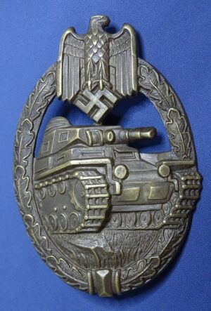 Hollow Back Bronze Panzer Assault Badge by Karl Wurster in Tombac