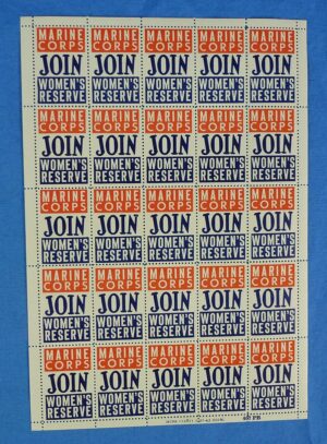 WWII U.S. Marine Corps Women's Reserve Recruiting Poster Label Stamps