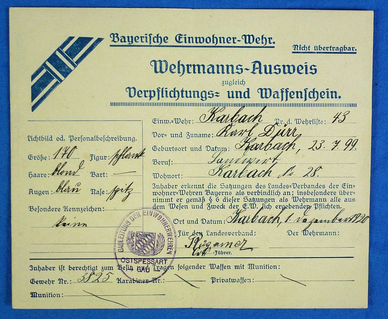 Weimar Period Bavarian Citizen Militia Documents Group - Image 5