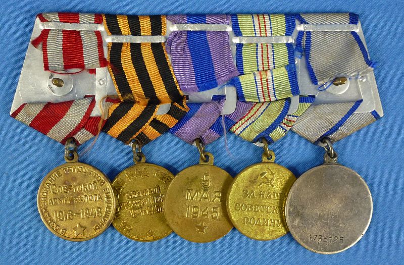 WWII Soviet Five Place Bravery Medals Bar - Image 3