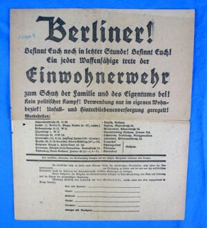 Weimar Period Berlin Civilian Militia Recruiting Leaflet