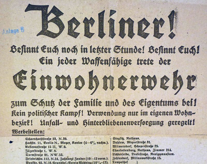 Weimar Period Berlin Civilian Militia Recruiting Leaflet - Image 2