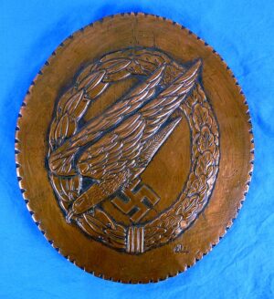 Large Luftwaffe Fallschirmjager Badge Copper Plaque