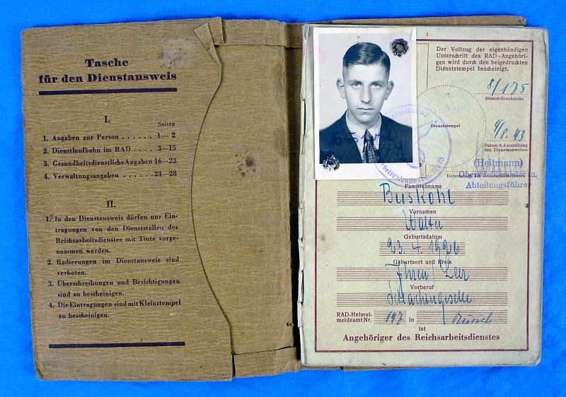 1943 RAD Labor Service Member Book for a Flak Battery in France - Image 2
